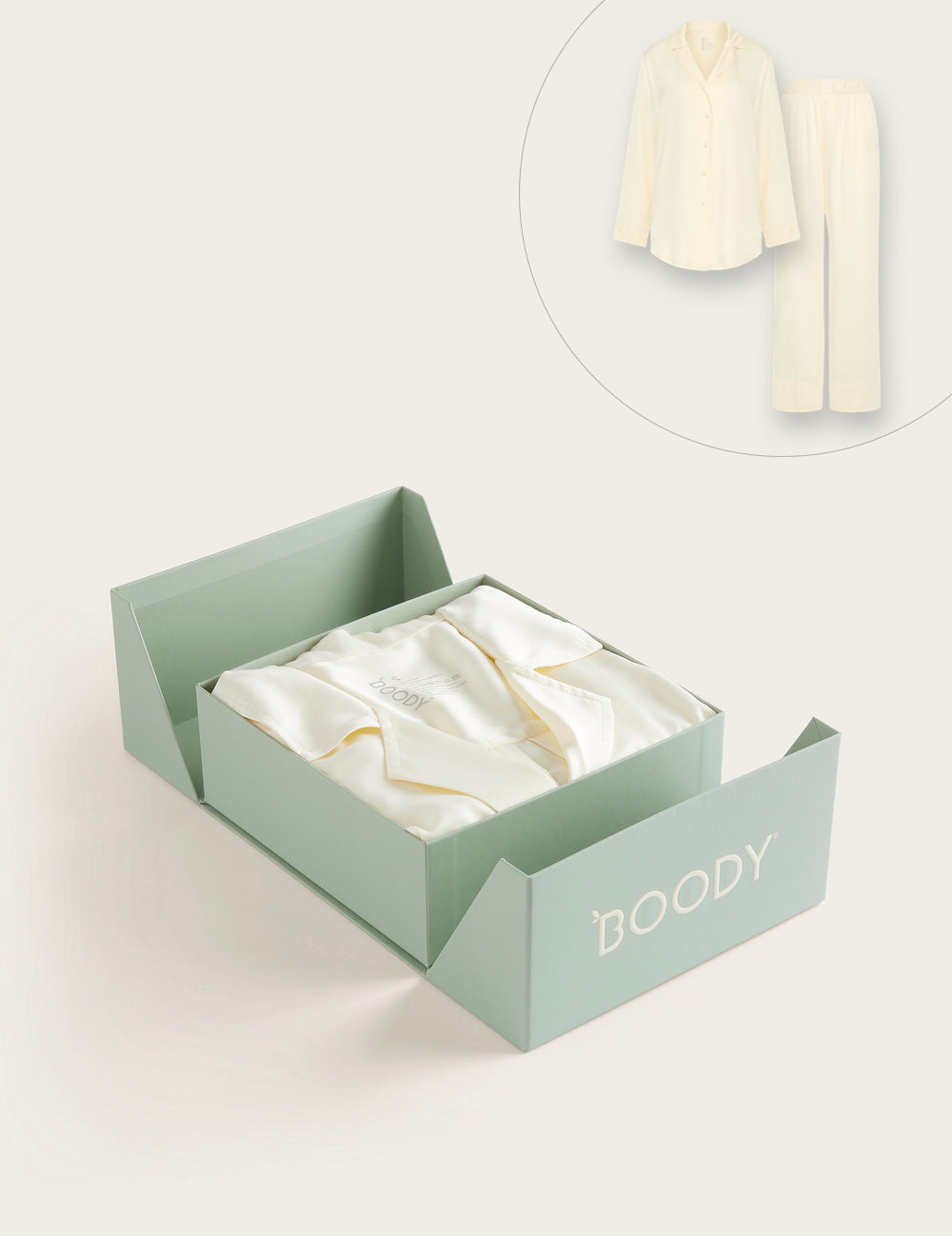 Set Giftbox - Vegan Silk Long Sleeve Sleep Shirt & Wide Leg Sleep Pants - Pearl