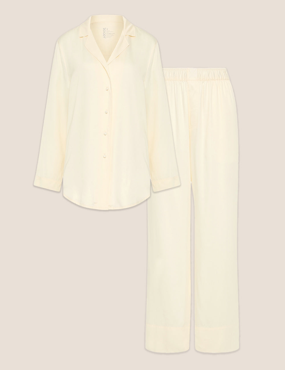 Set Giftbox - Vegan Silk Long Sleeve Sleep Shirt & Wide Leg Sleep Pants - Pearl