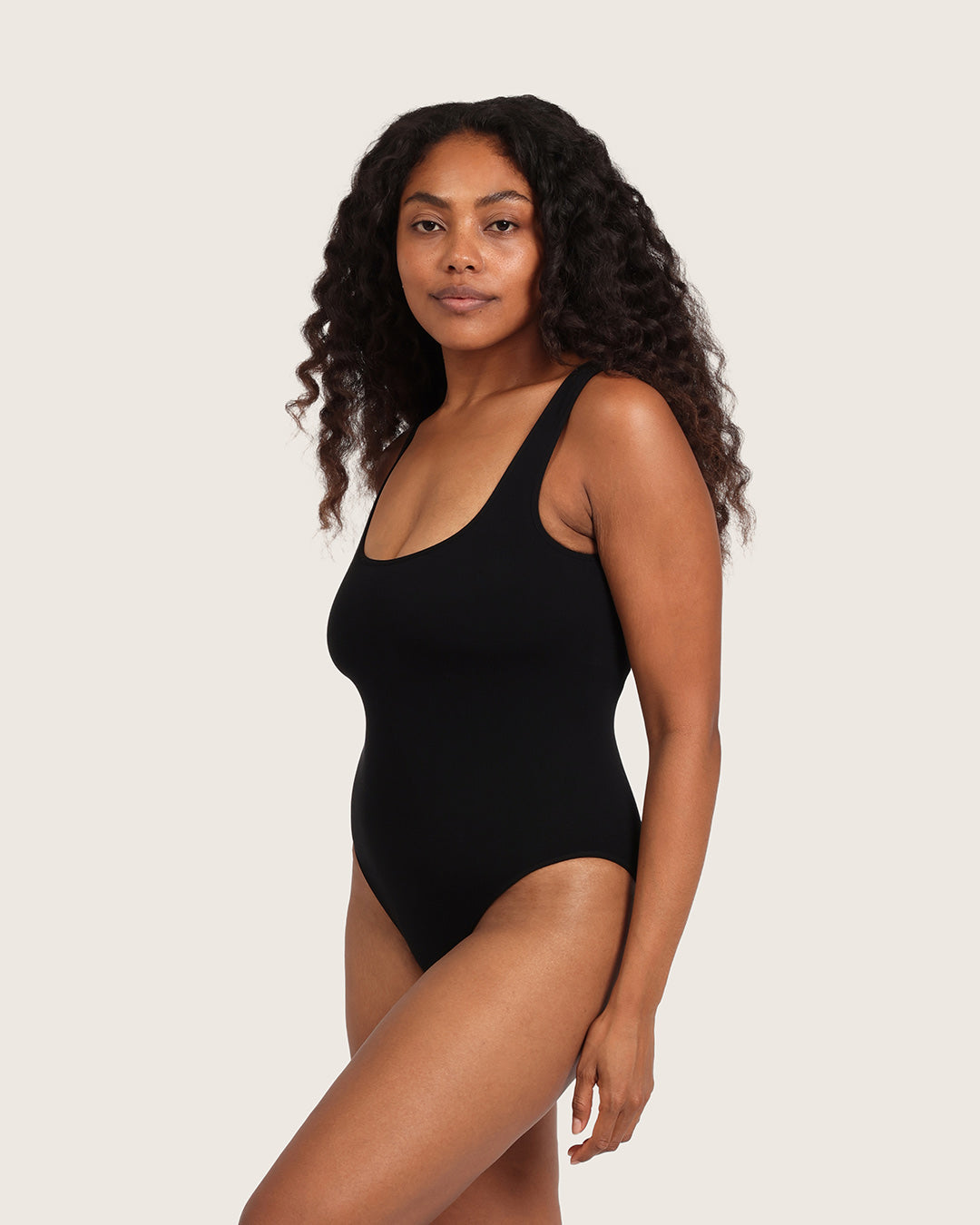 Ribbed Square Neck Bodysuit - Black