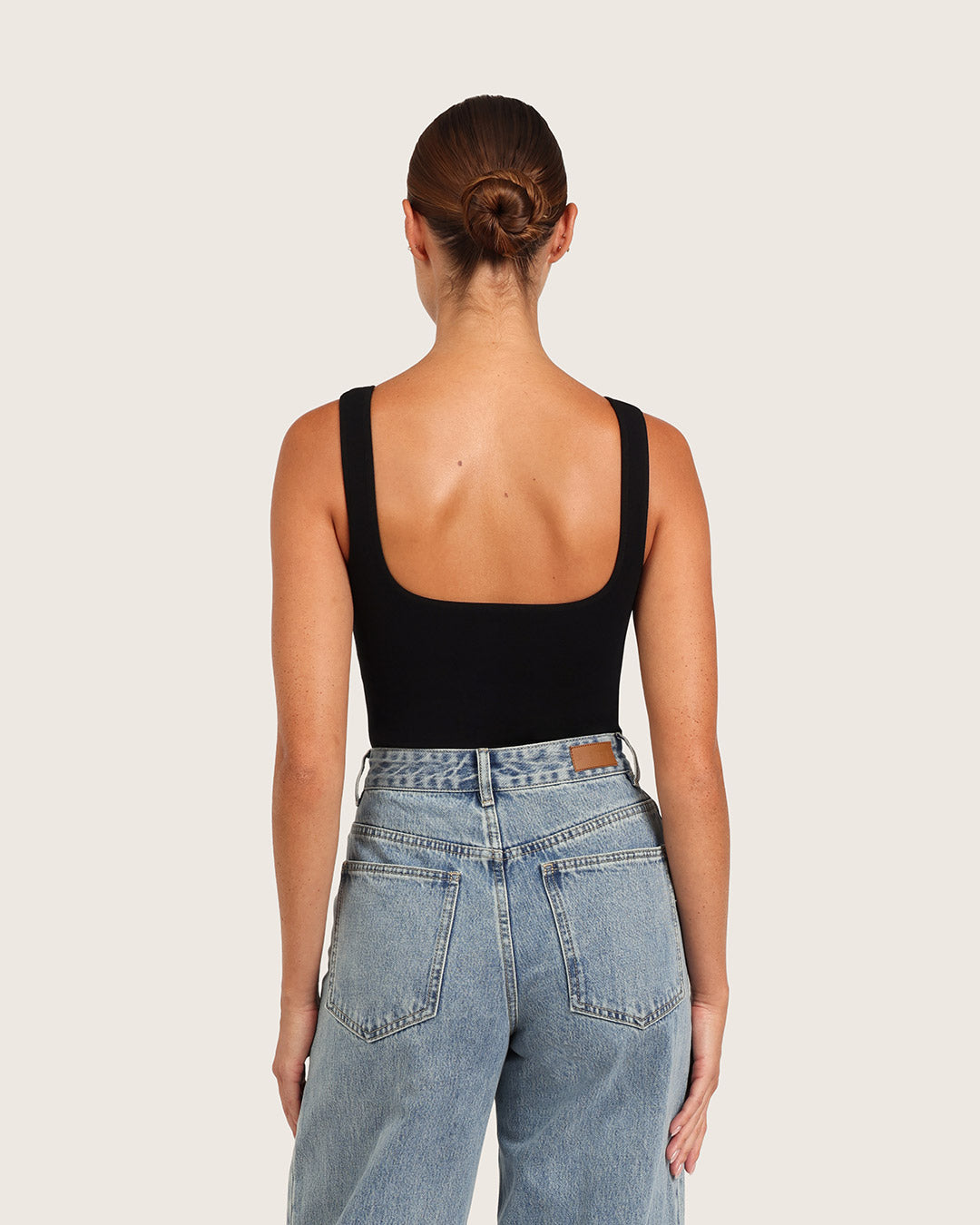 Ribbed Square Neck Bodysuit - Black