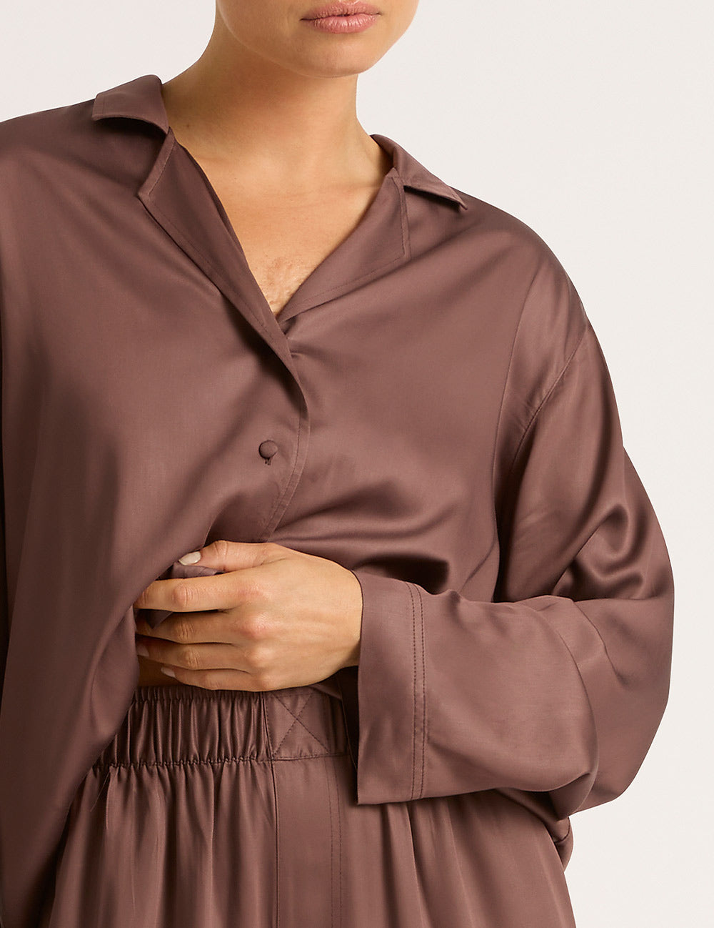Vegan Silk Long Sleeve Shirt - Garnet