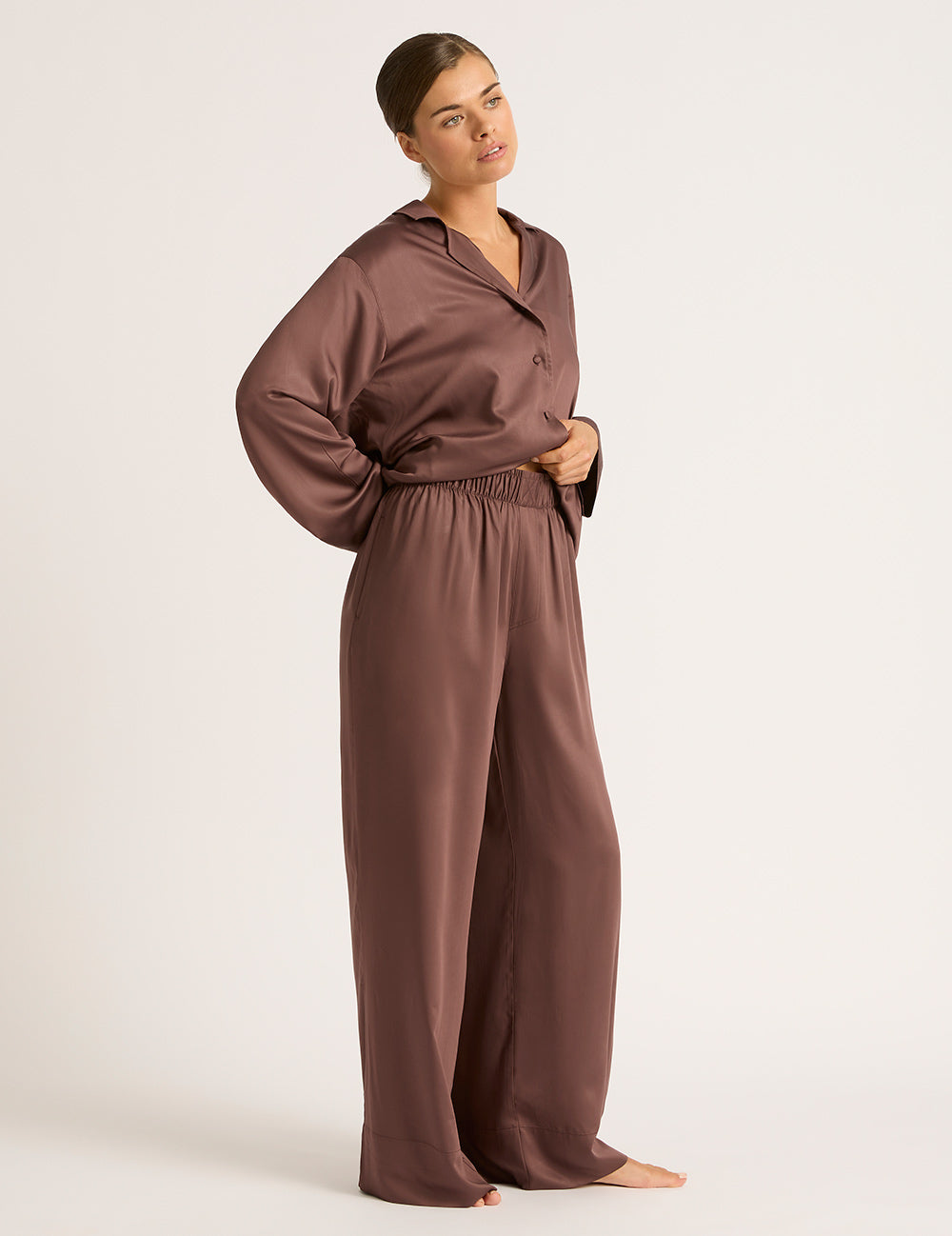 Vegan Silk Wide Leg Sleep Pant - Garnet