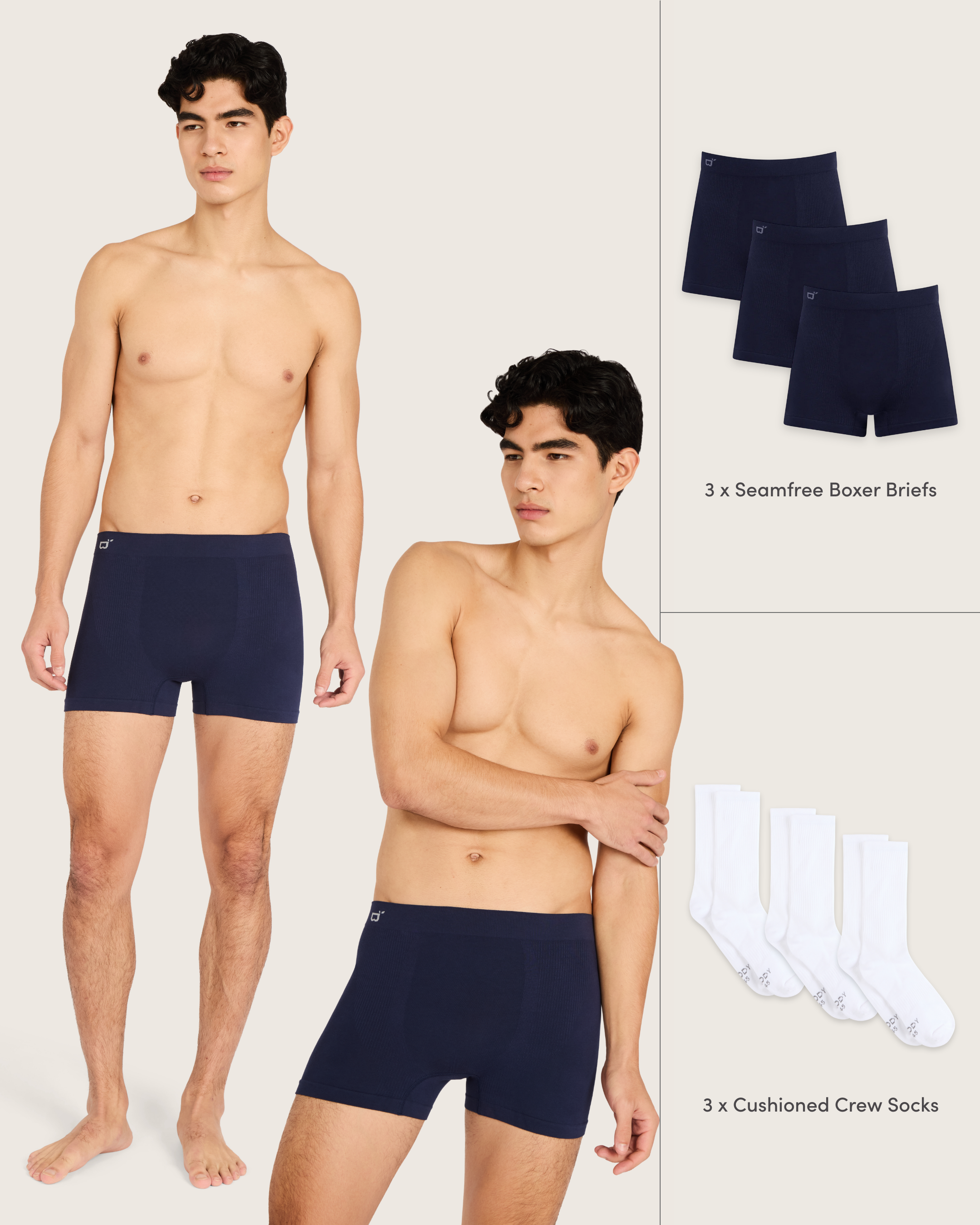 Men's Seamfree Boxer Briefs & Socks - Navy/White
