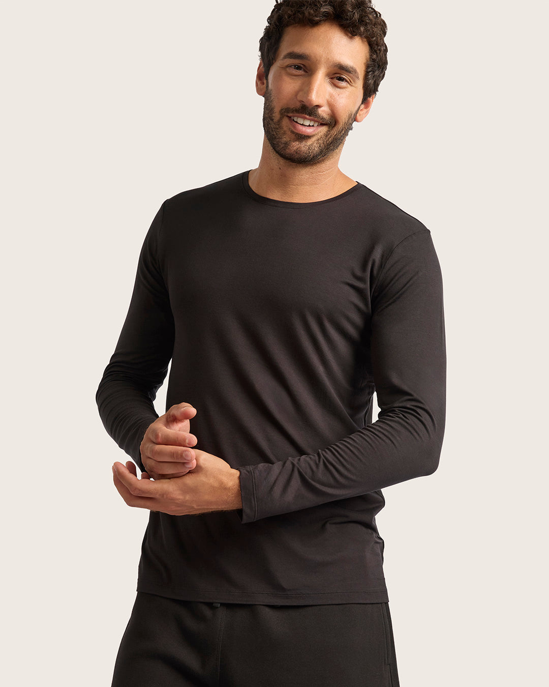 Men's Base Layer Long Sleeve Crew Neck T-Shirt - Black