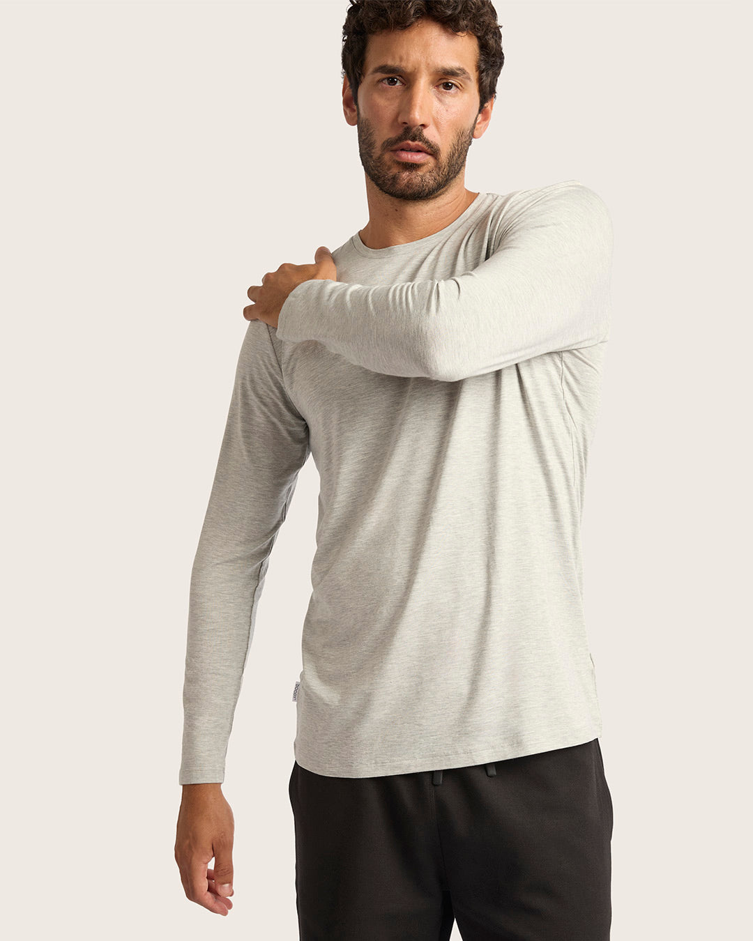 Men's Base Layer Long Sleeve Crew Neck T-Shirt - Light Grey Marl