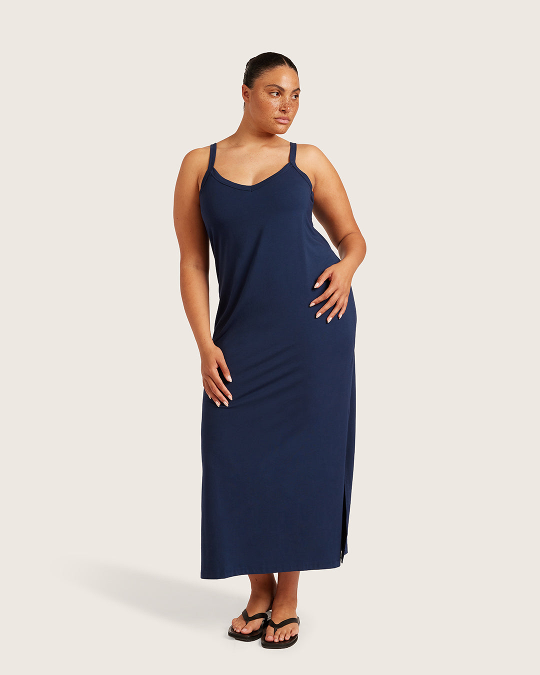 V-Neck Slip Dress - Navy