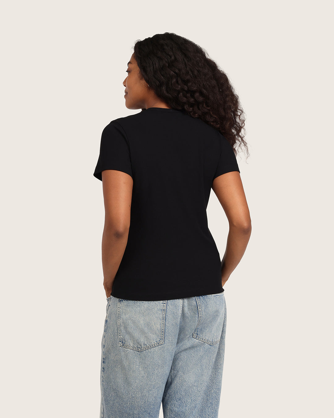 Women's Ribbed Crew Neck T-Shirt - Black