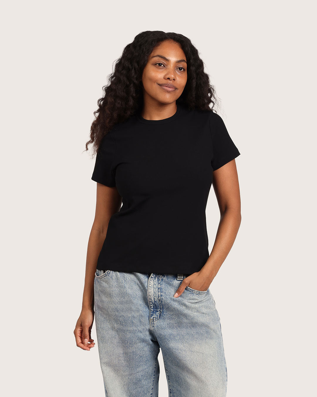 Women's Ribbed Crew Neck T-Shirt - Black