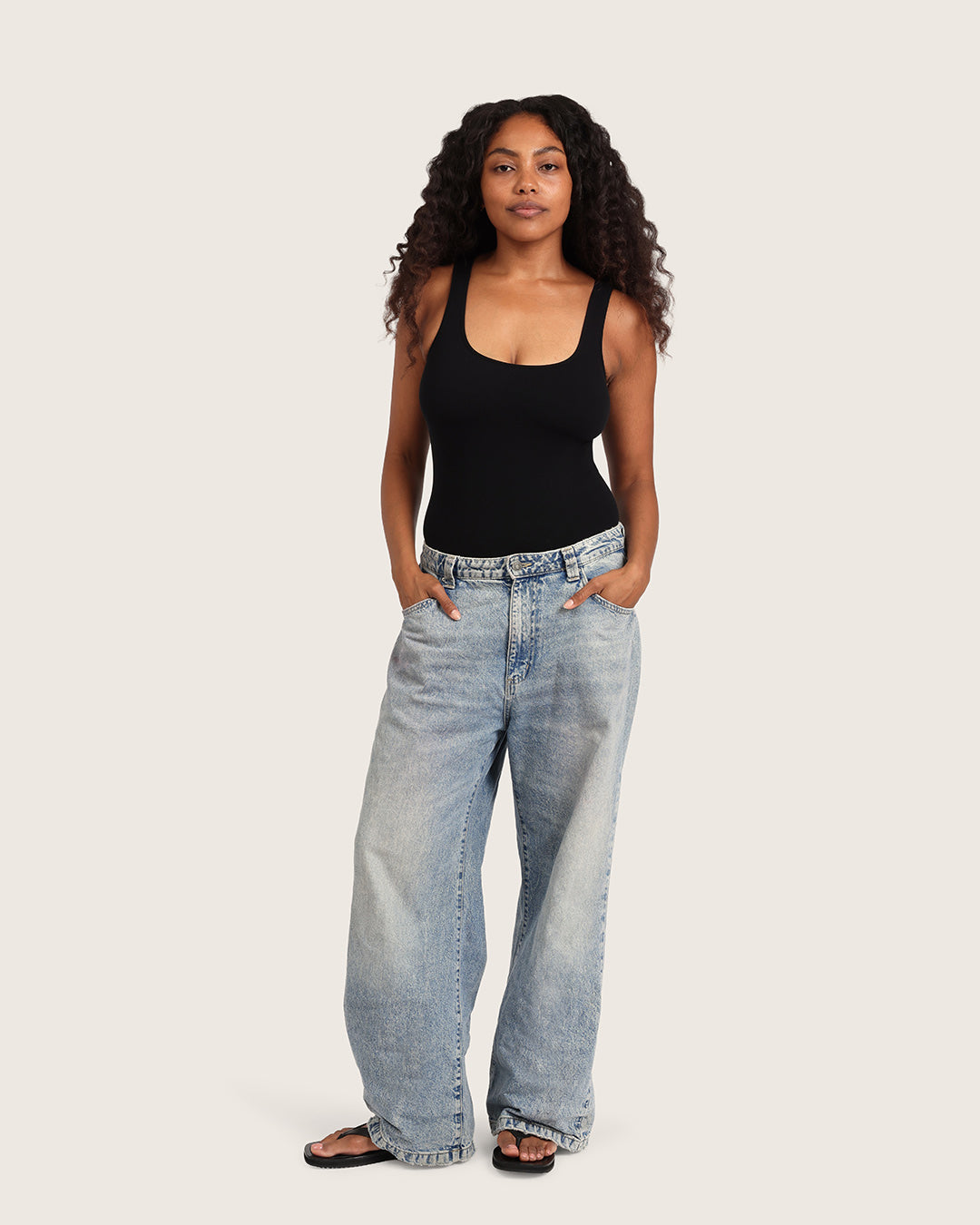 Ribbed Square Neck Bodysuit - Black