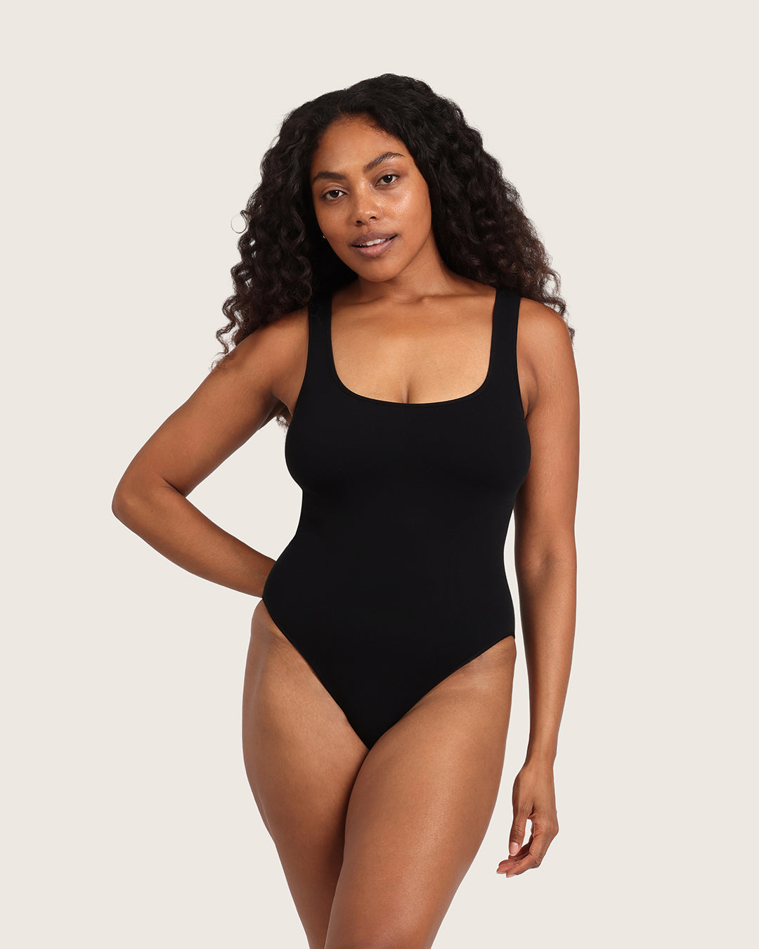 Ribbed Square Neck Bodysuit - Black