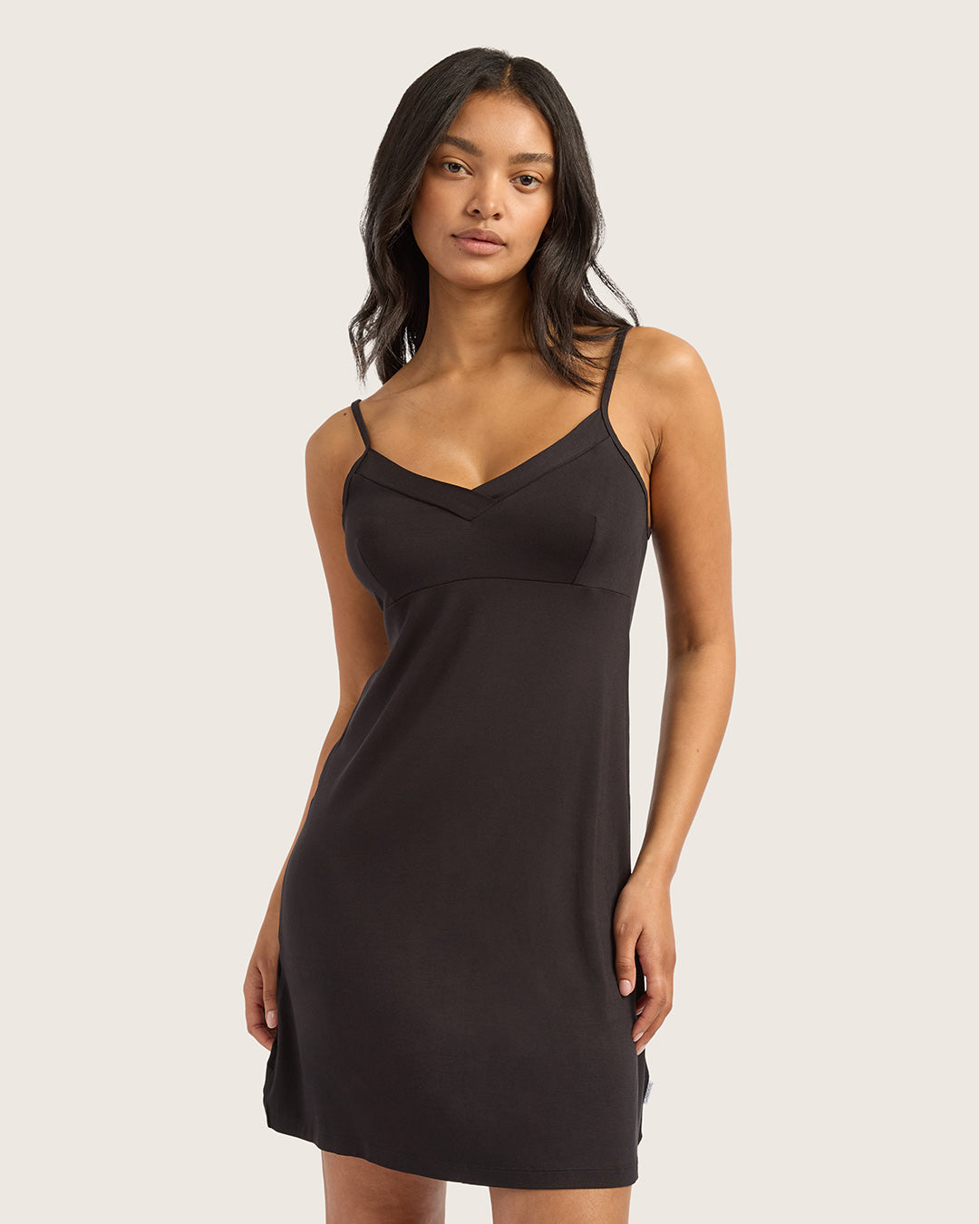 Goodnight Slip Sleep Dress-Black