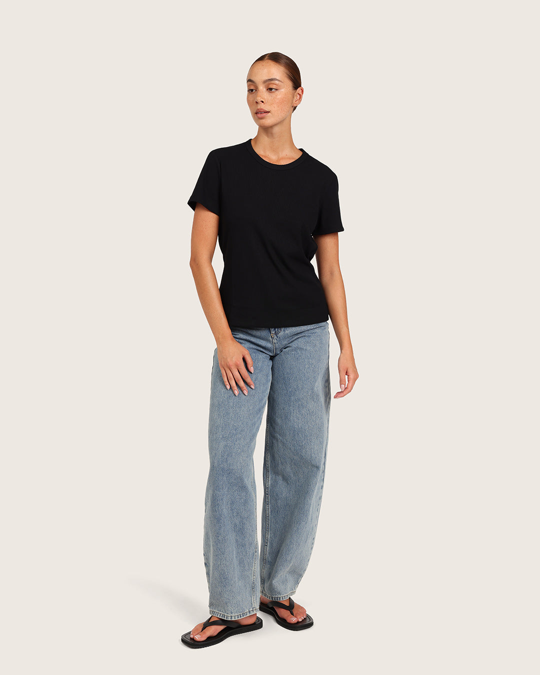 Women's Ribbed Crew Neck T-Shirt - Black