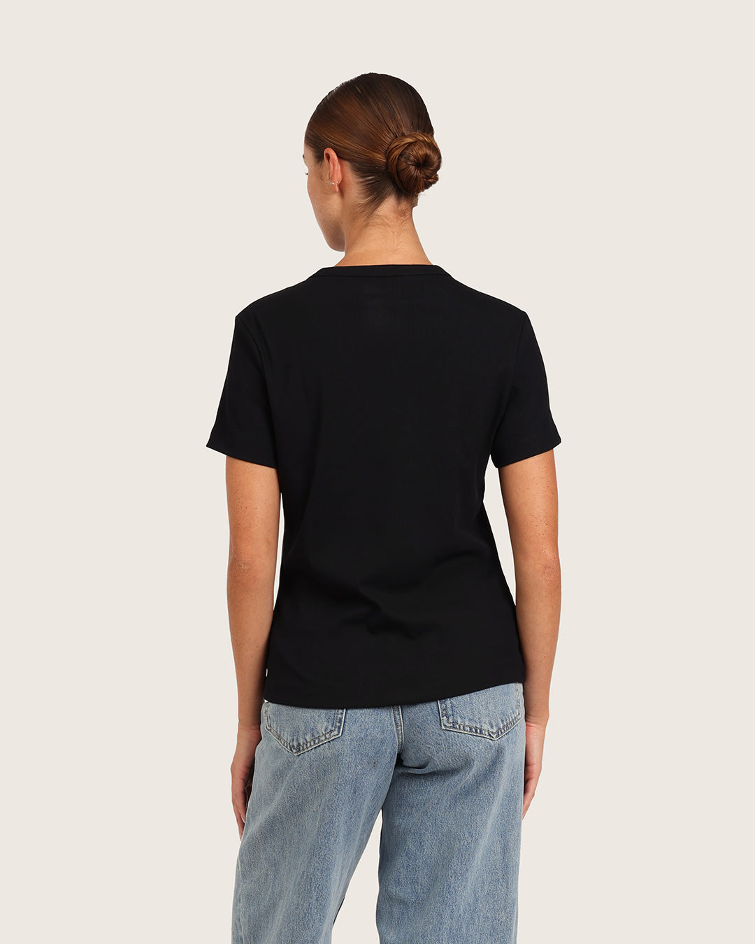 Women's Ribbed Crew Neck T-Shirt - Black