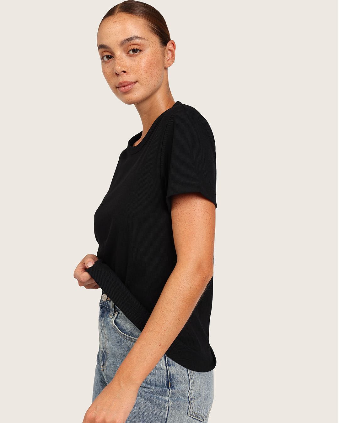 Women's Ribbed Crew Neck T-Shirt - Black