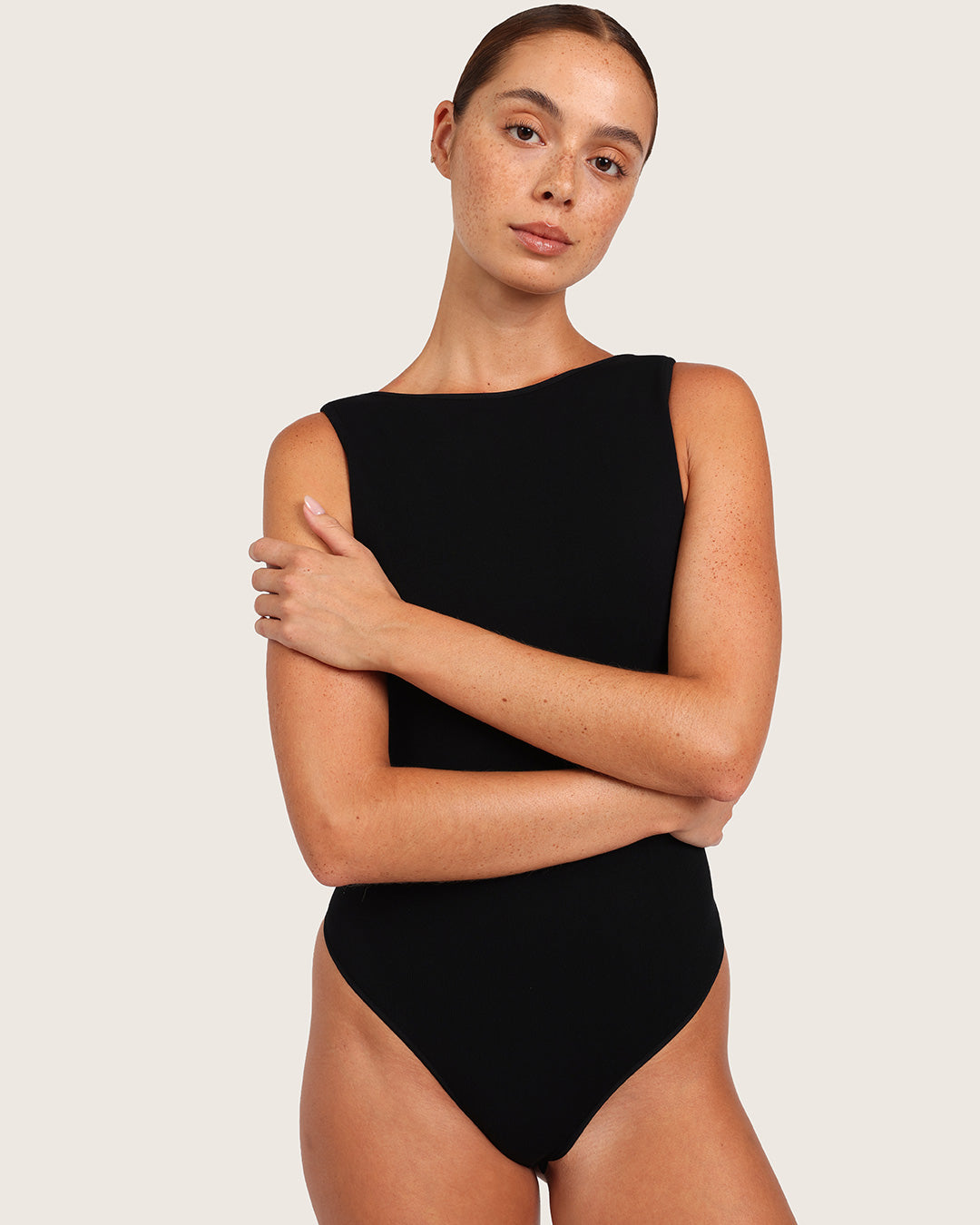 Ribbed Boat Neck Bodysuit - Black