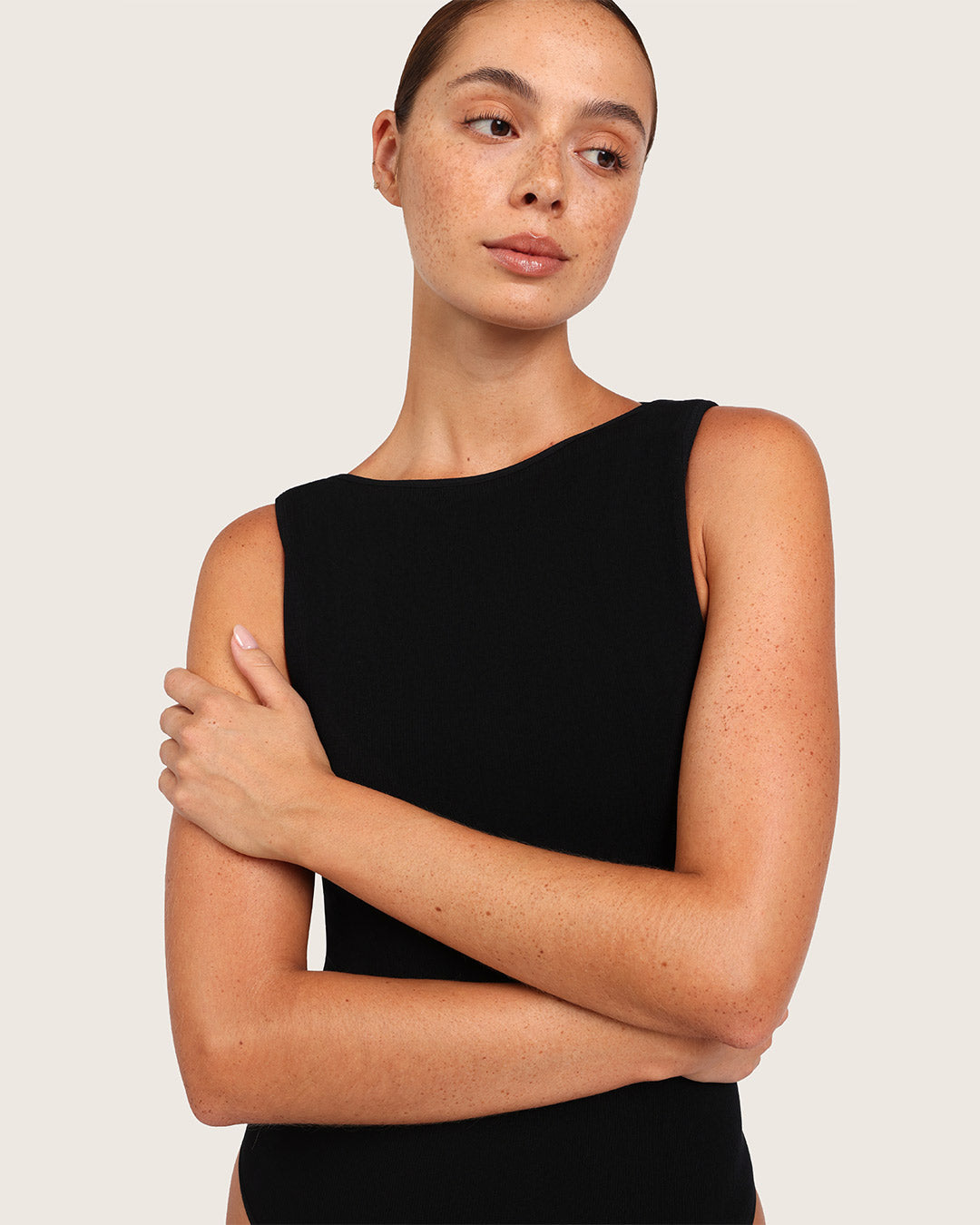 Ribbed Boat Neck Bodysuit - Black