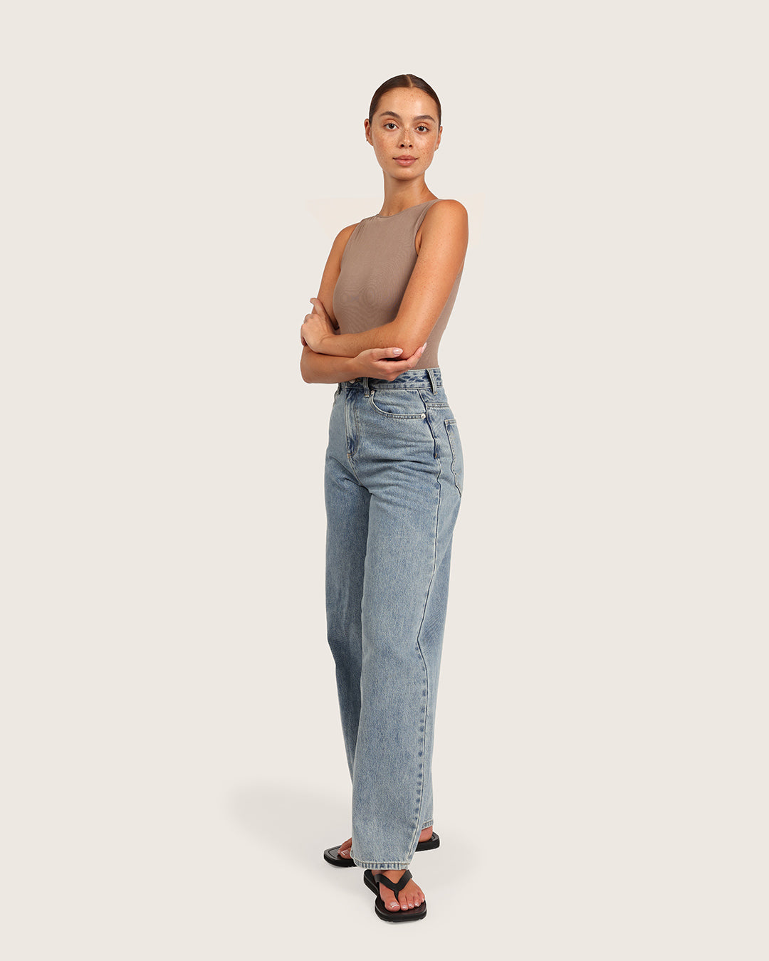 Ribbed Boat Neck Bodysuit - Taupe