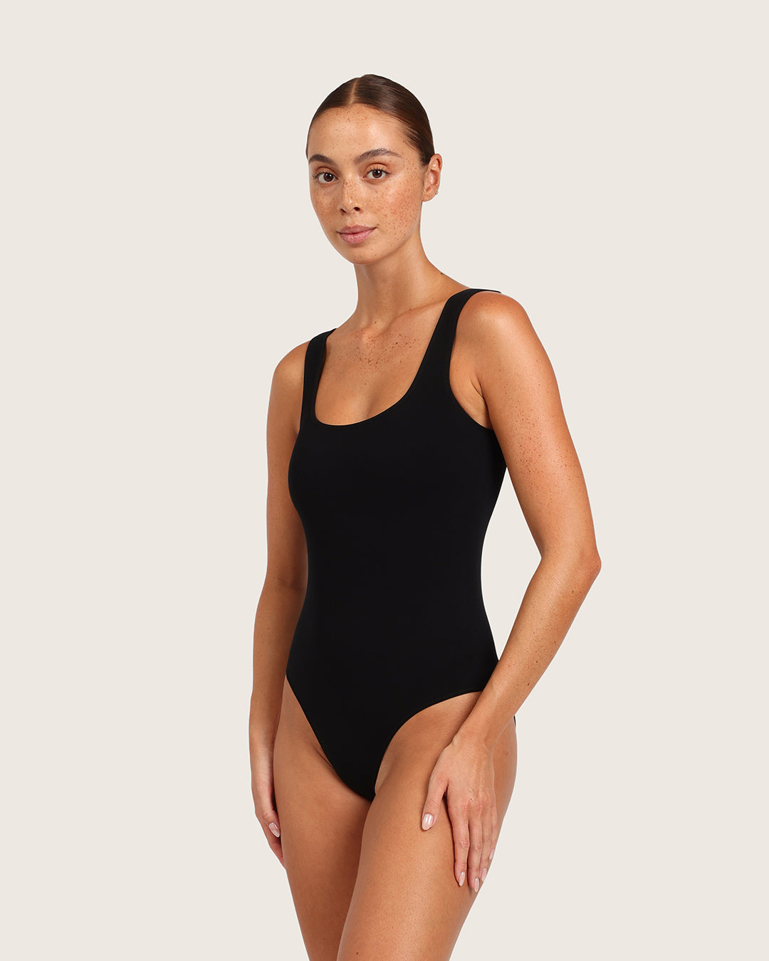 Ribbed Square Neck Bodysuit - Black