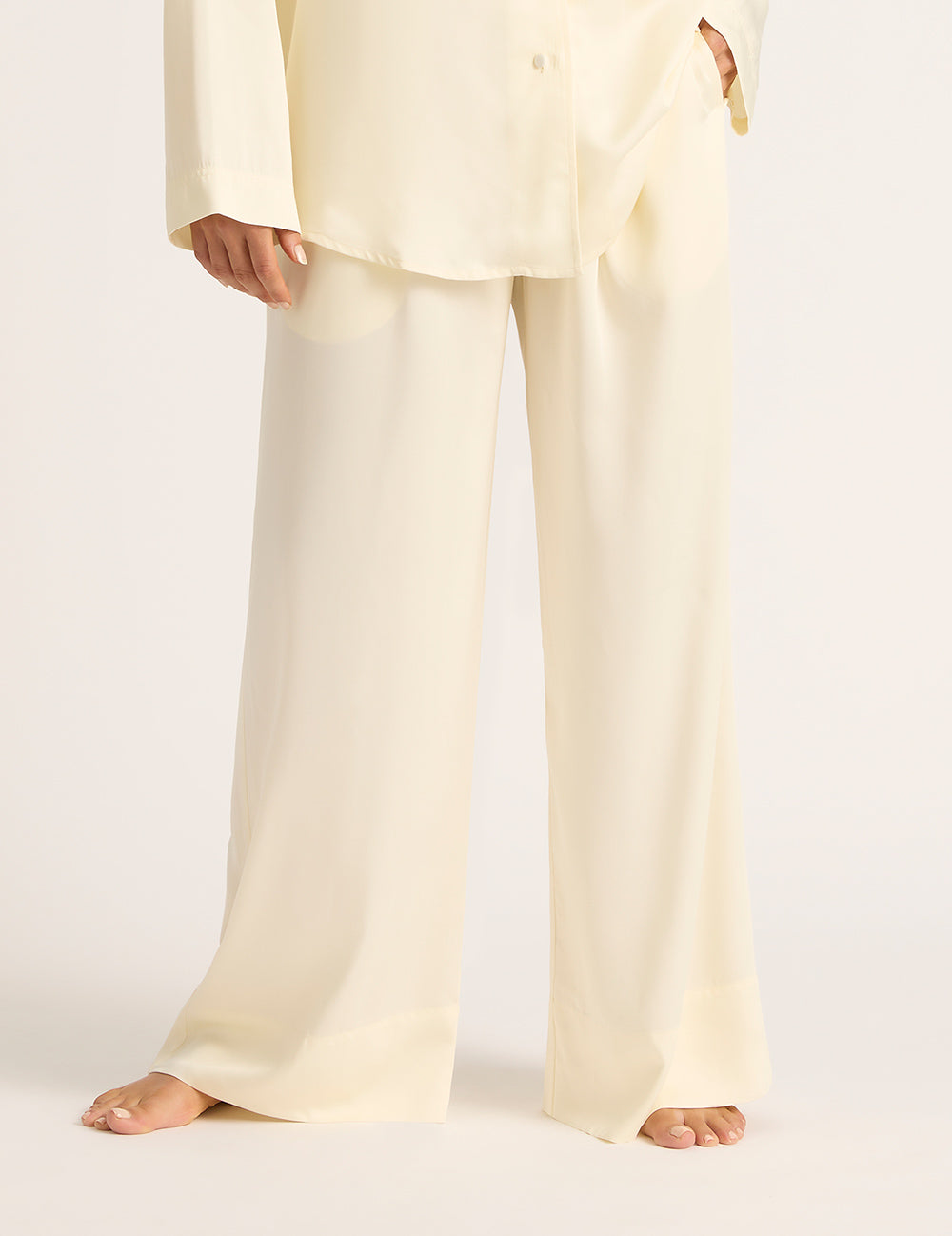 Vegan Silk Wide Leg Pants - Pearl