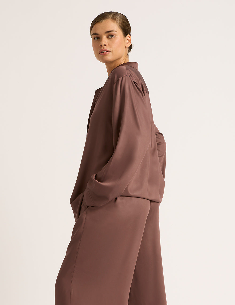 Vegan Silk Long Sleeve Shirt - Garnet