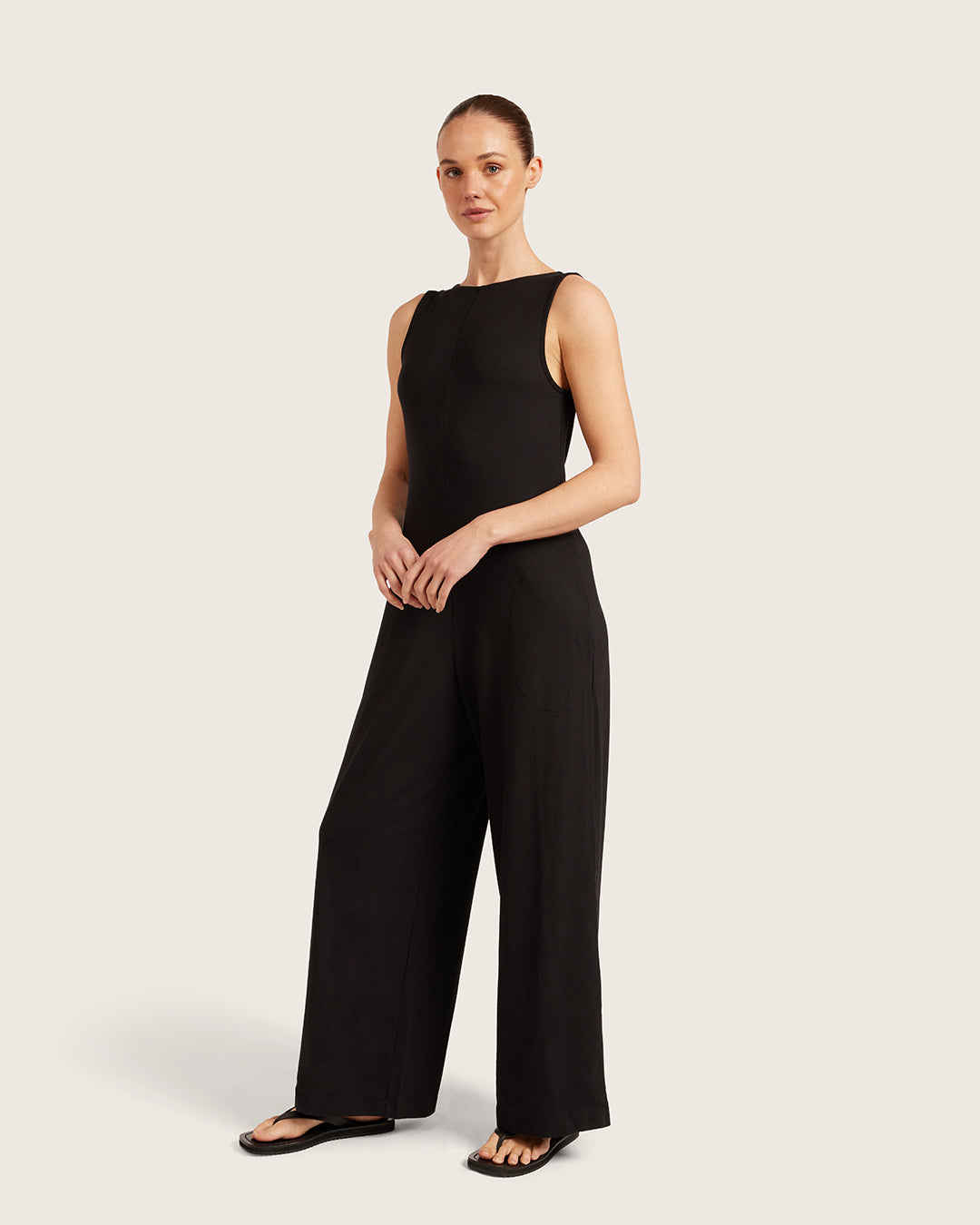 Boat Neck Jumpsuit - Black