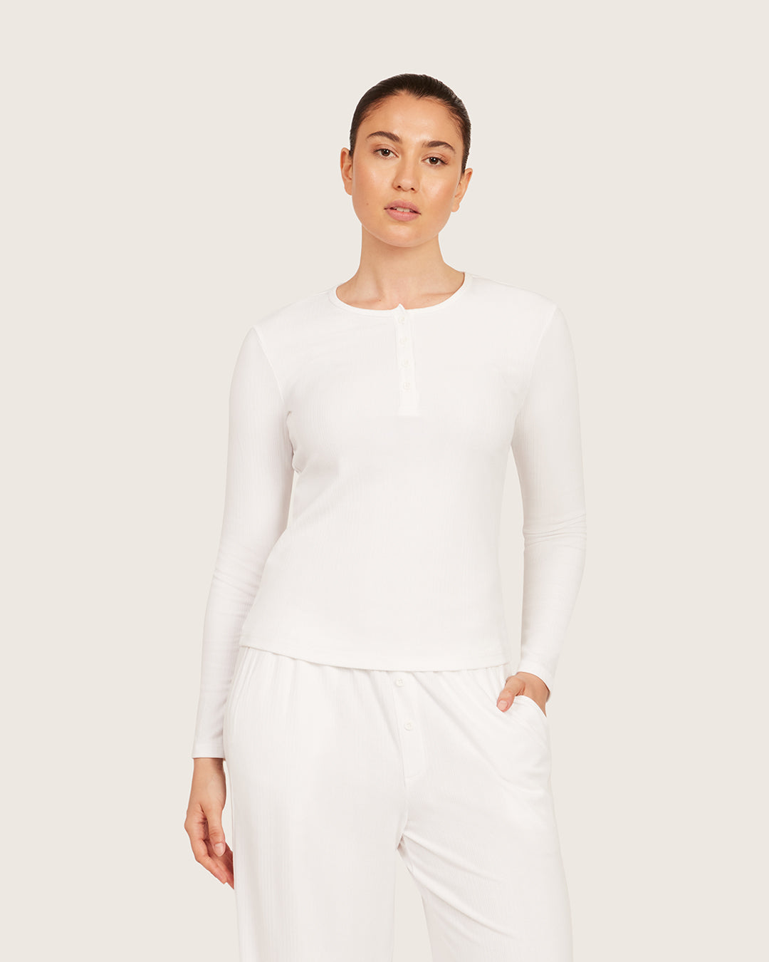 Long Sleeve Henley Top - Chalk White