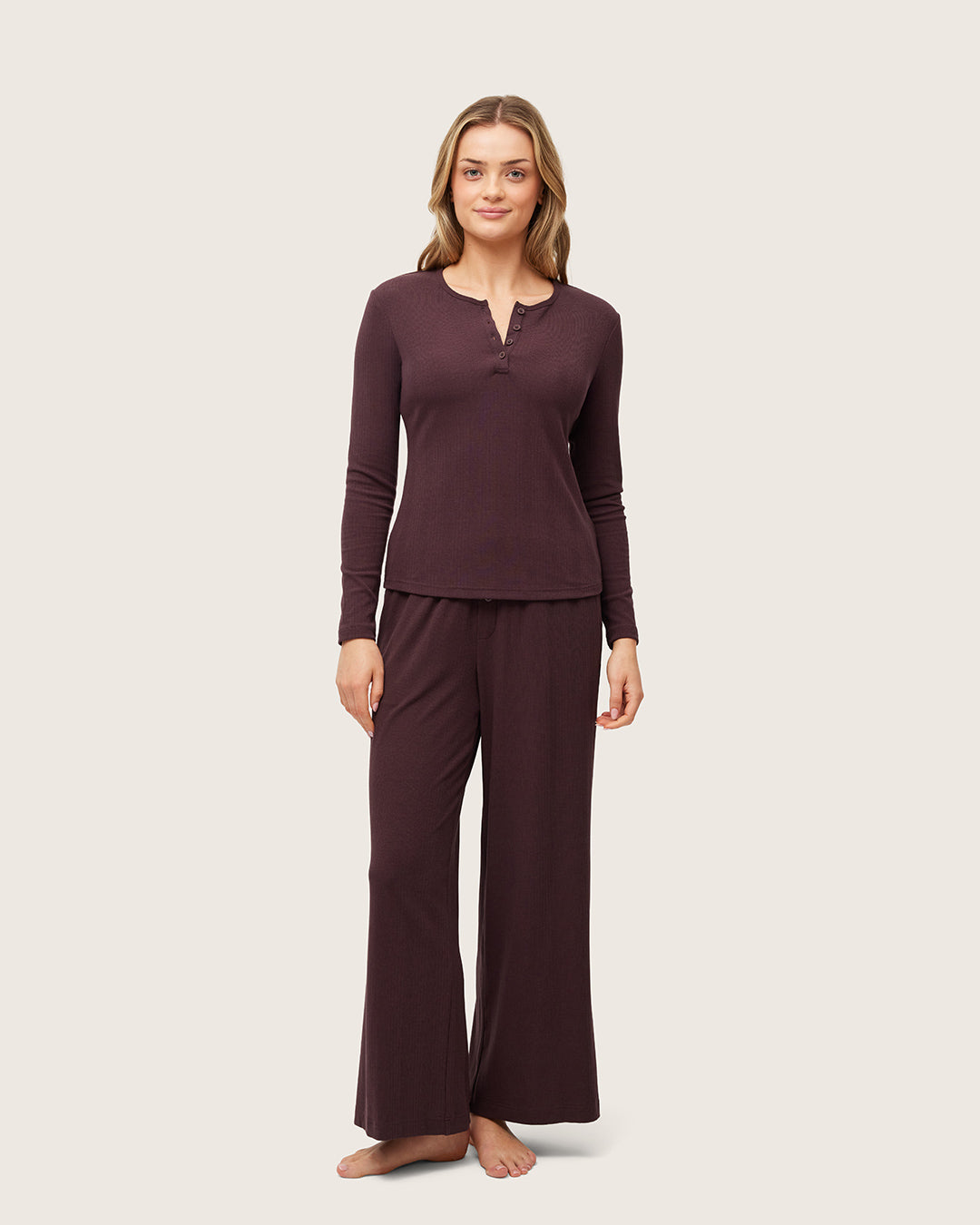 Long Sleeve Henley Top - Mulberry